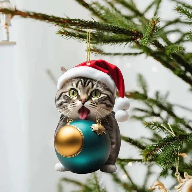 Christmas kitty cat acrylic car hanging ornament for interior decoration