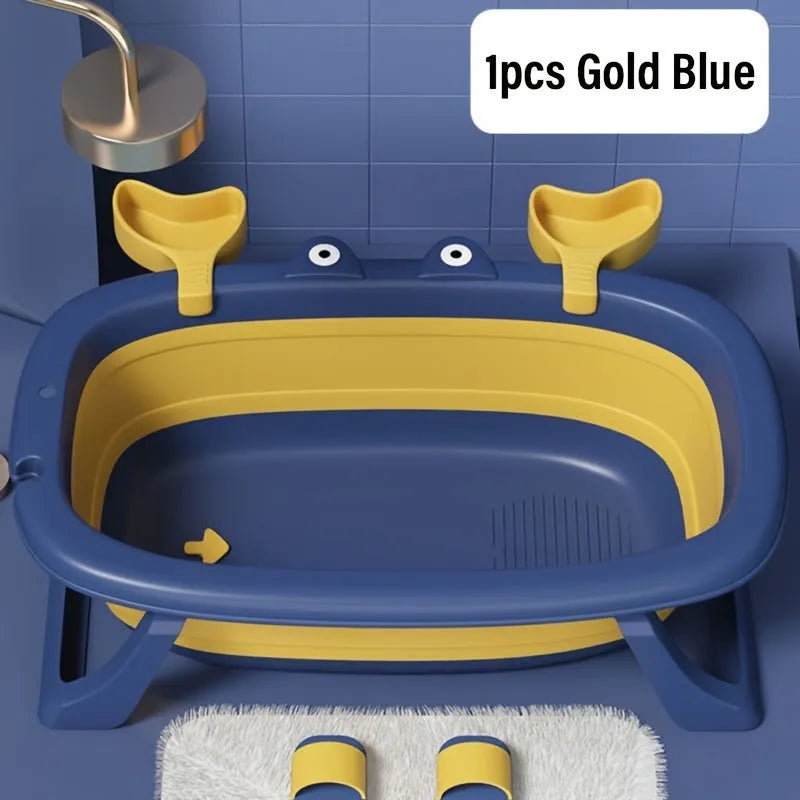Blue portable foldable pet bathing tub for small cats and dogs.