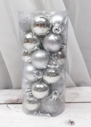 Shiny matte Christmas baubles in various colours showing 3cm diameter plastic electroplated decorations