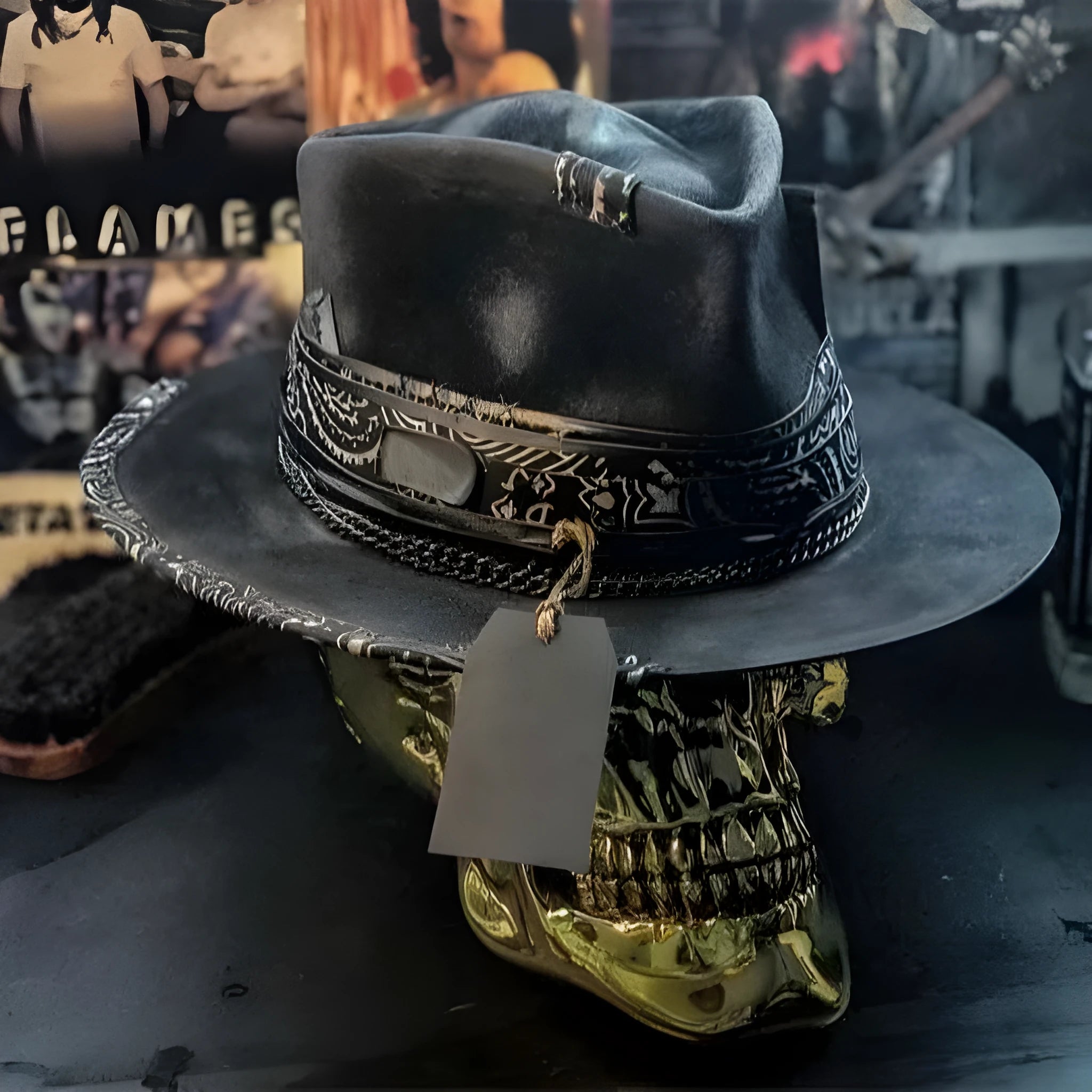 Handmade wool skull hat with conical crown design shown in single colour option