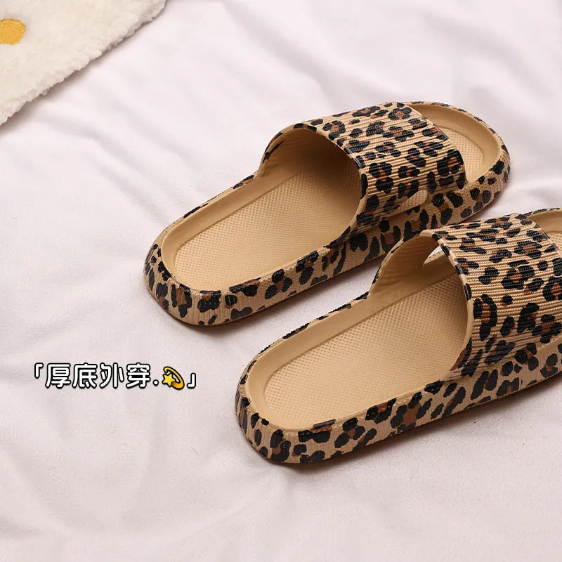 Women's leopard print EVA slippers with thick sole in multiple colour options