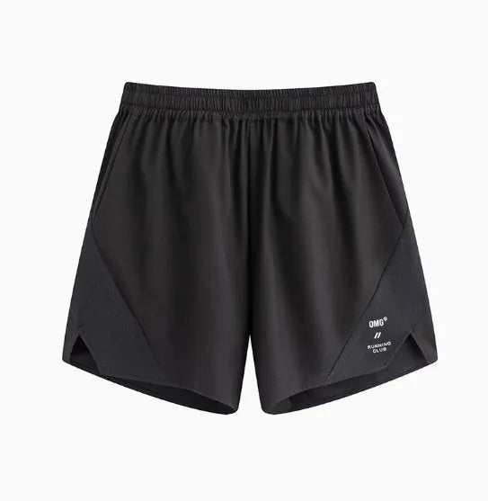 Men's four-point stretch running shorts with laser stitching in black or blue