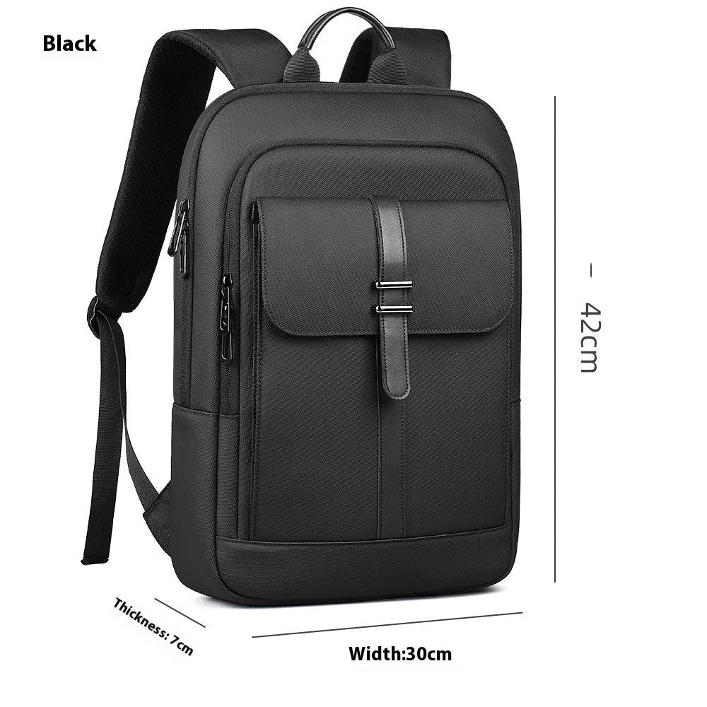 Black Oxford cloth backpack with urban simplicity style and sewing line details