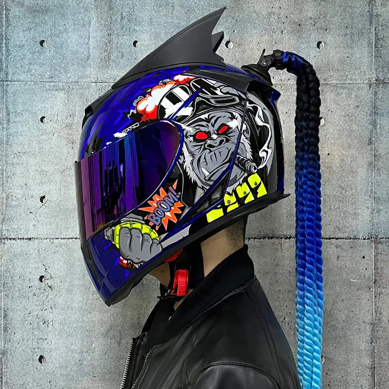 Dirty Braids full-face couples motorcycle helmet in ABS plastic with graphic design options