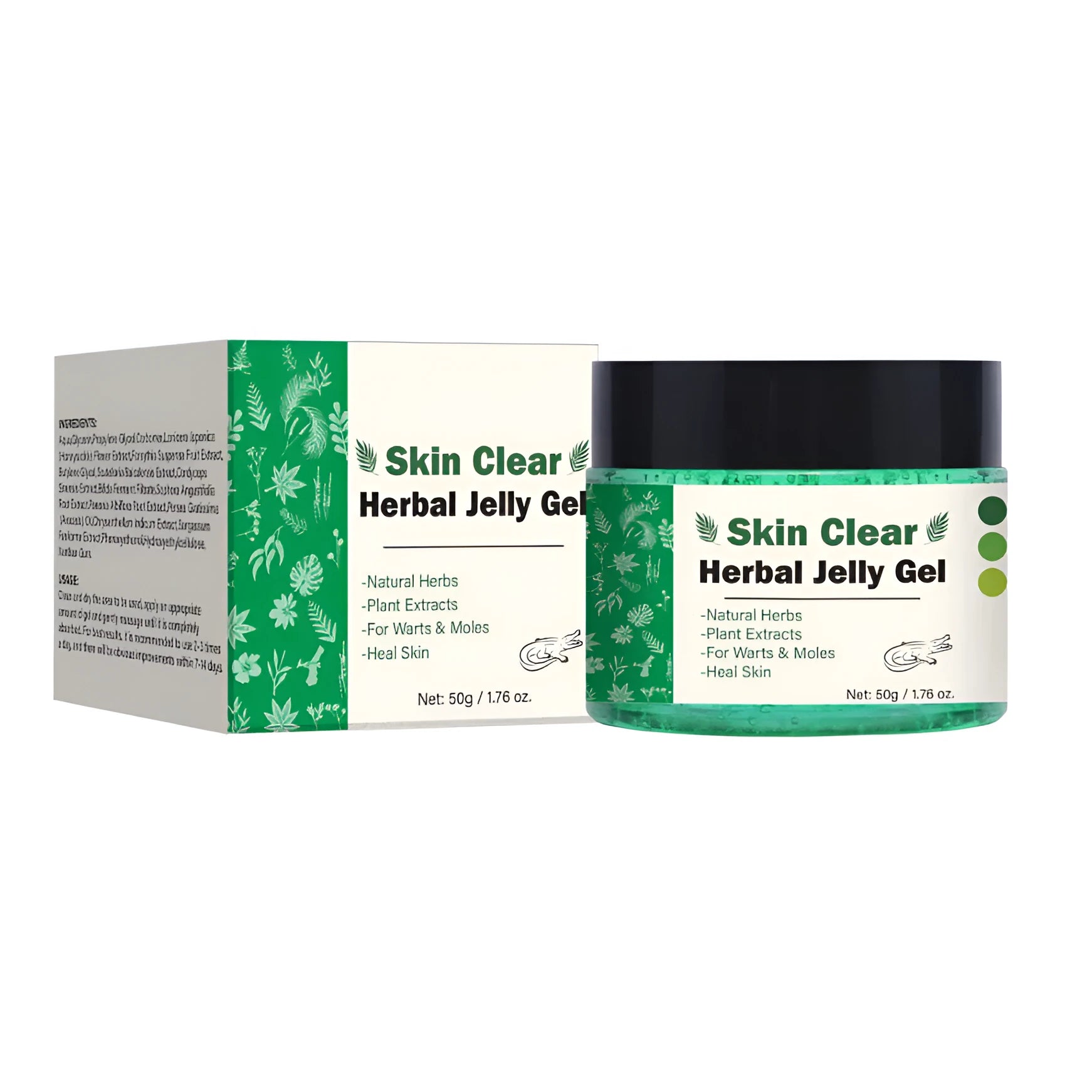Clear transparent herbal gel in 50g container for skin cooling and soothing