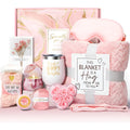 Modern simplicity style aromatherapy gift set in a white plastic box with candle, soap, and bath products.