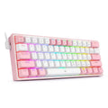 K617 RGB mechanical keyboard with white pink colour scheme showing backlit keys and multimedia function buttons