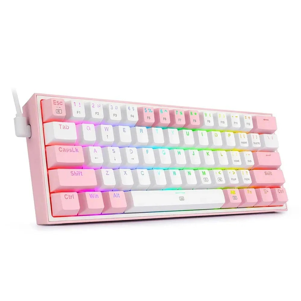 K617 RGB mechanical keyboard with white pink colour scheme showing backlit keys and multimedia function buttons