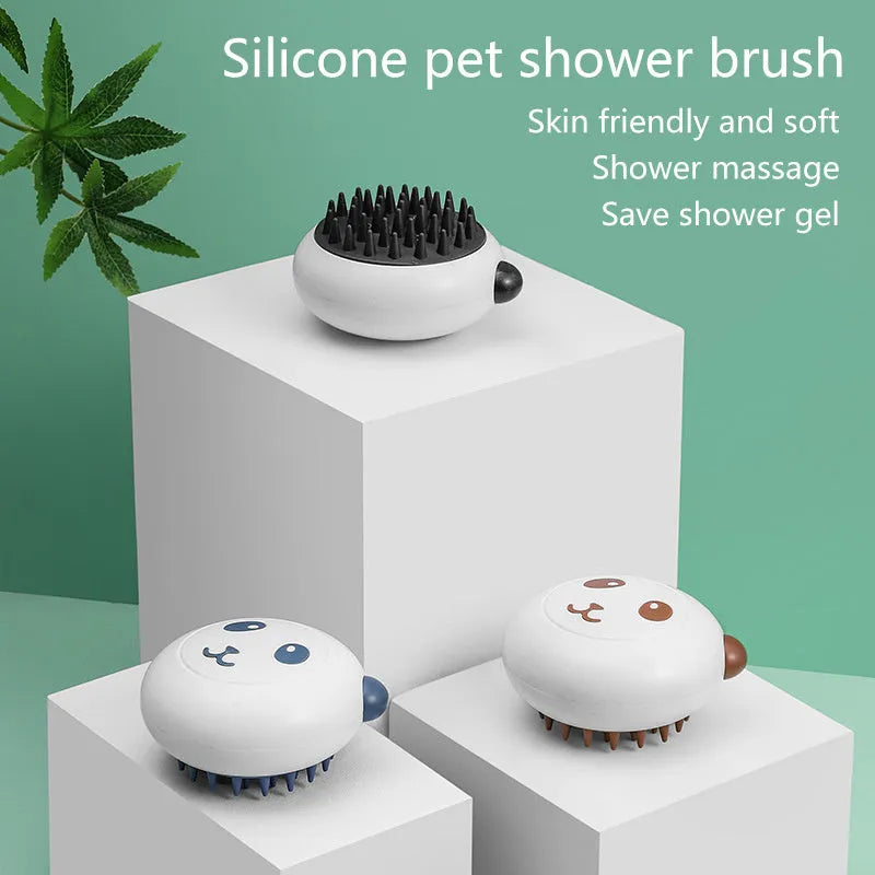 Panda-shaped silicone pet bath brush for cats and dogs with integrated handle
