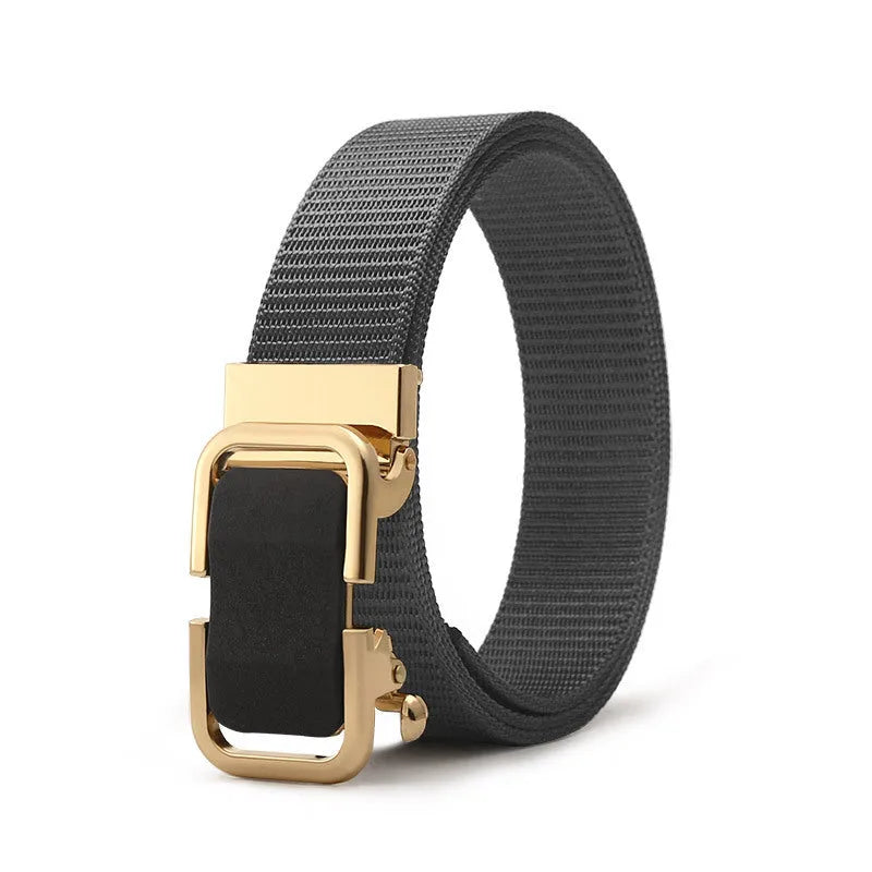 Toothless nylon canvas men's belt with alloy buckle in multiple colour options measuring 120cm