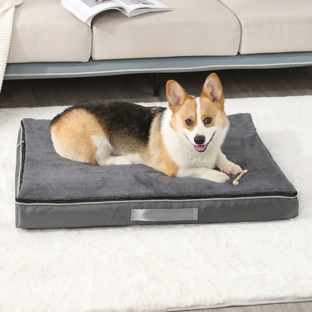 Memory sponge dog mat with removable Shu cotton velvet cover in brown colour