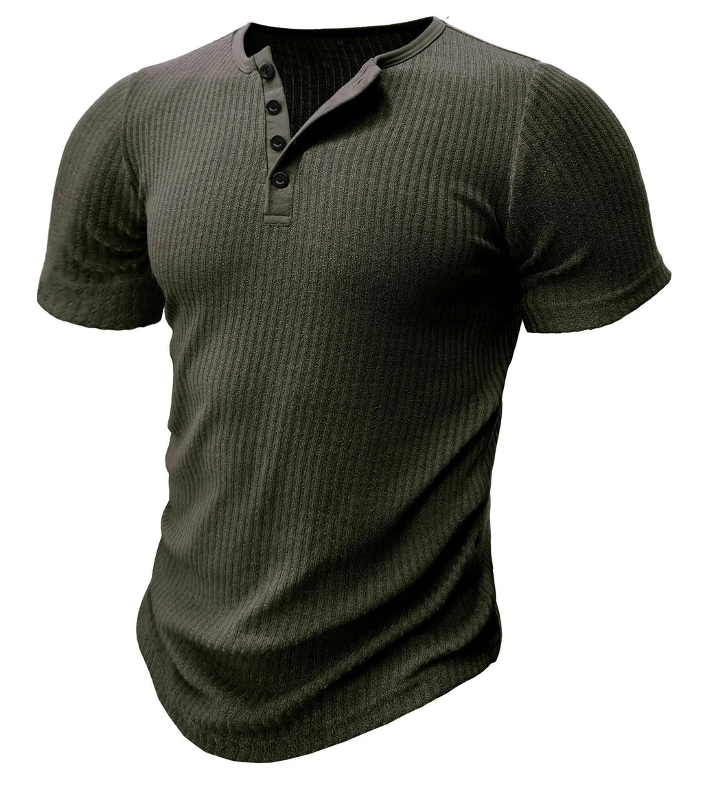 Men's slim-fitting muscle-cut sports T-shirt in polyester, shown in Army Green colour.
