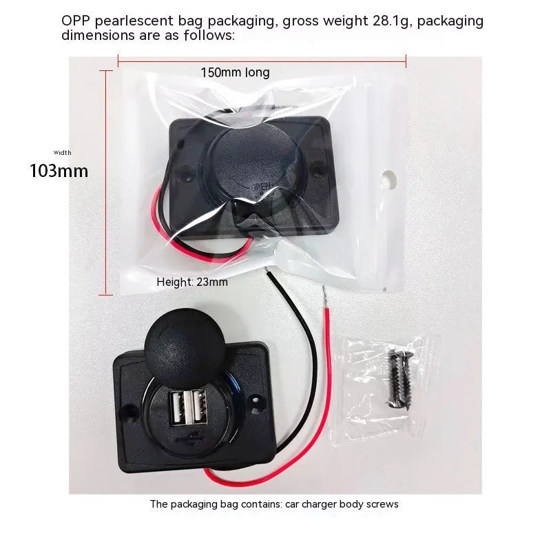 Black 12 volt car USB charger with dual ports for vehicle installation