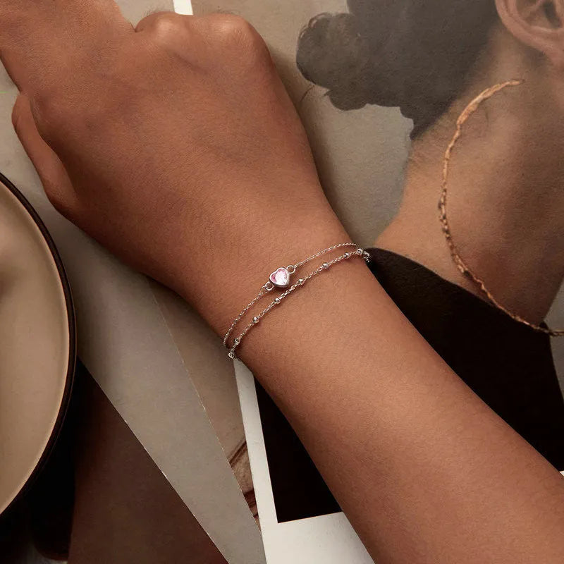 925 sterling silver heart-shaped bracelet with sweet girlish style and BSB152 colour