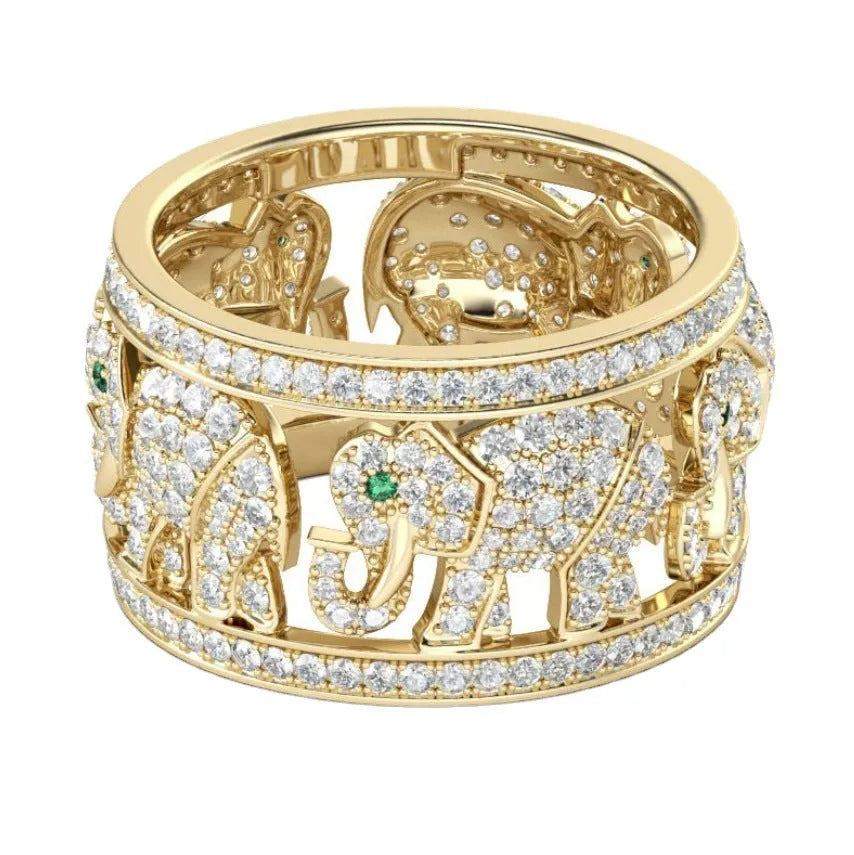 Alloy elephant ring with full diamond decoration showing AJZ1935 elephant colour finish