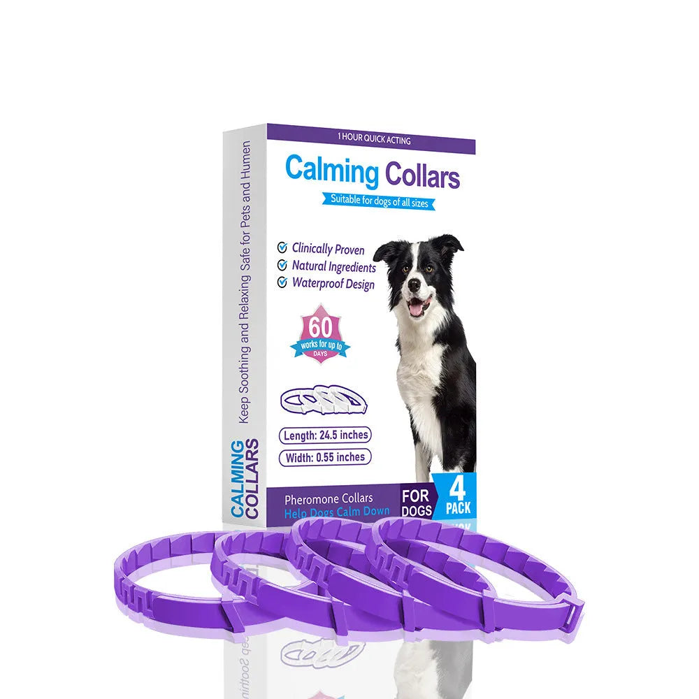 Four monochrome dog anxiety relief collars in assorted colours with TPR material and 62cm length