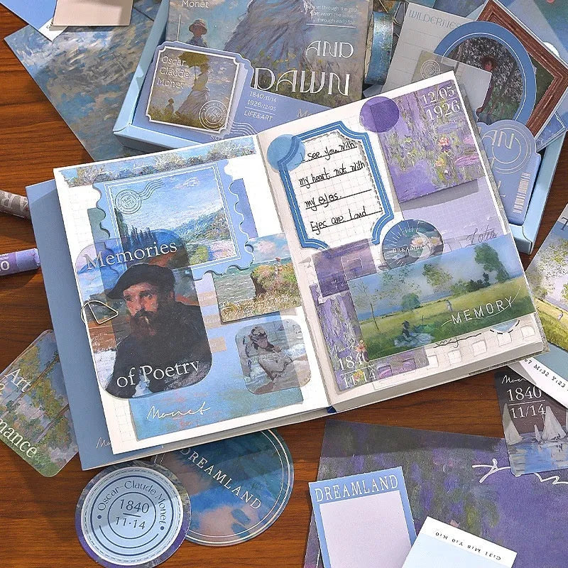 A6 grid creative journal gift box with retro plaid design, showing notebook, bookclothes, cards, paper, and sticky notes.