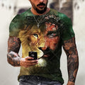 Men's grey T-shirt with a 3D printed Jesus design on the front, short sleeves.