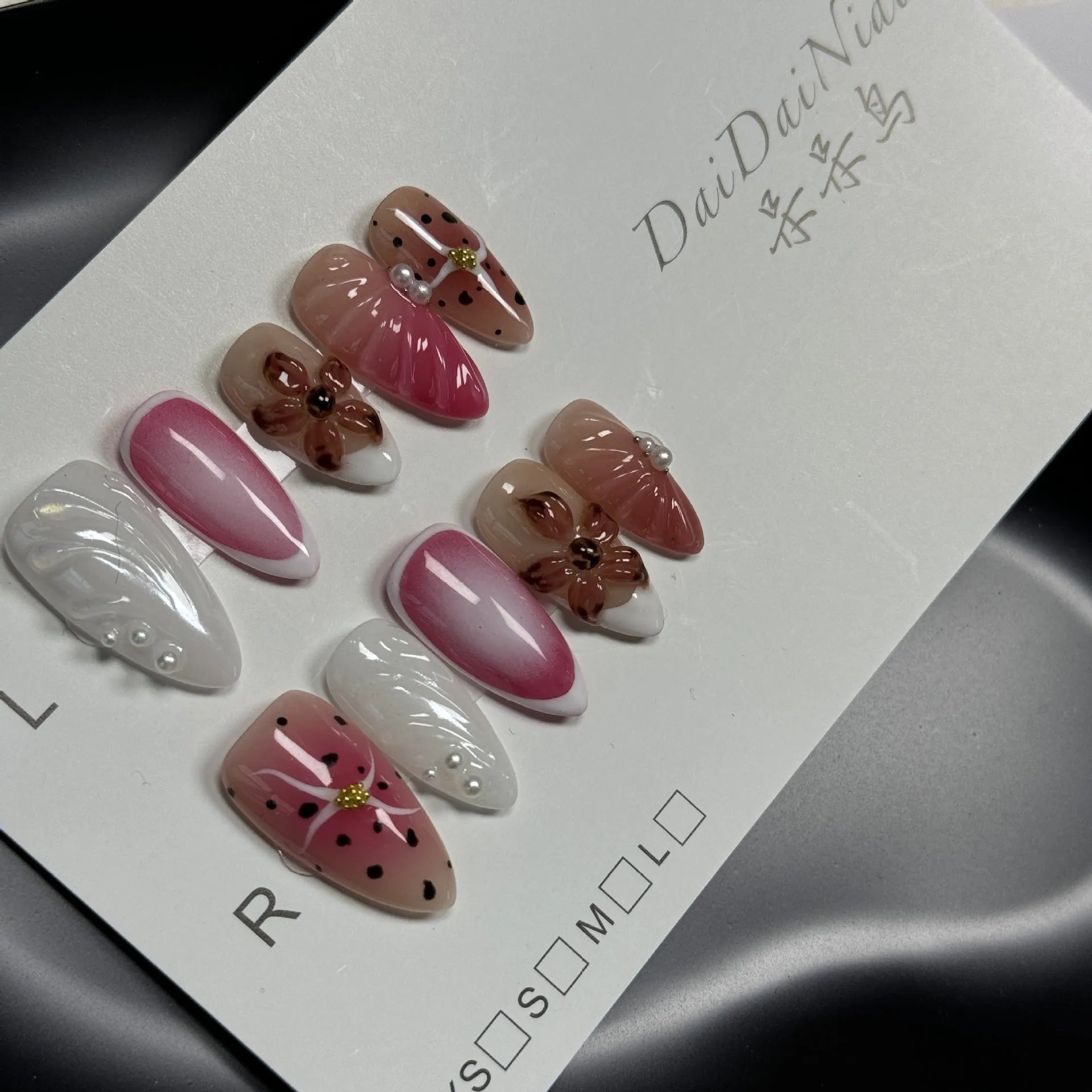 3D carved nail beauty patches with hand-painted embossed candy designs for almond nails