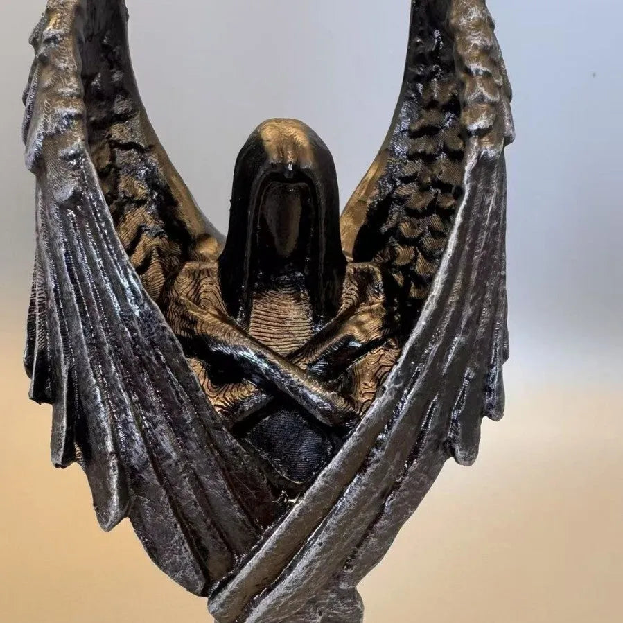 Dark Angel resin statue ornament measuring 6.5cm by 5cm by 17cm tall for gothic décor