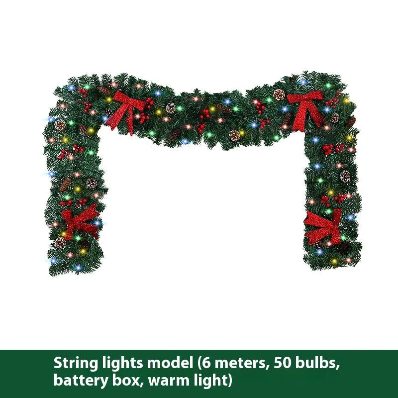European style PVC Christmas cane decoration with rattan design, pine cones and decorative bow