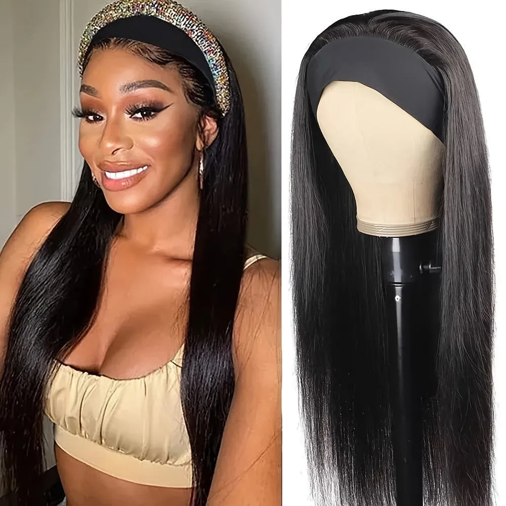 Headband wig with synthetic hair in straight, curly, and wine red colour options