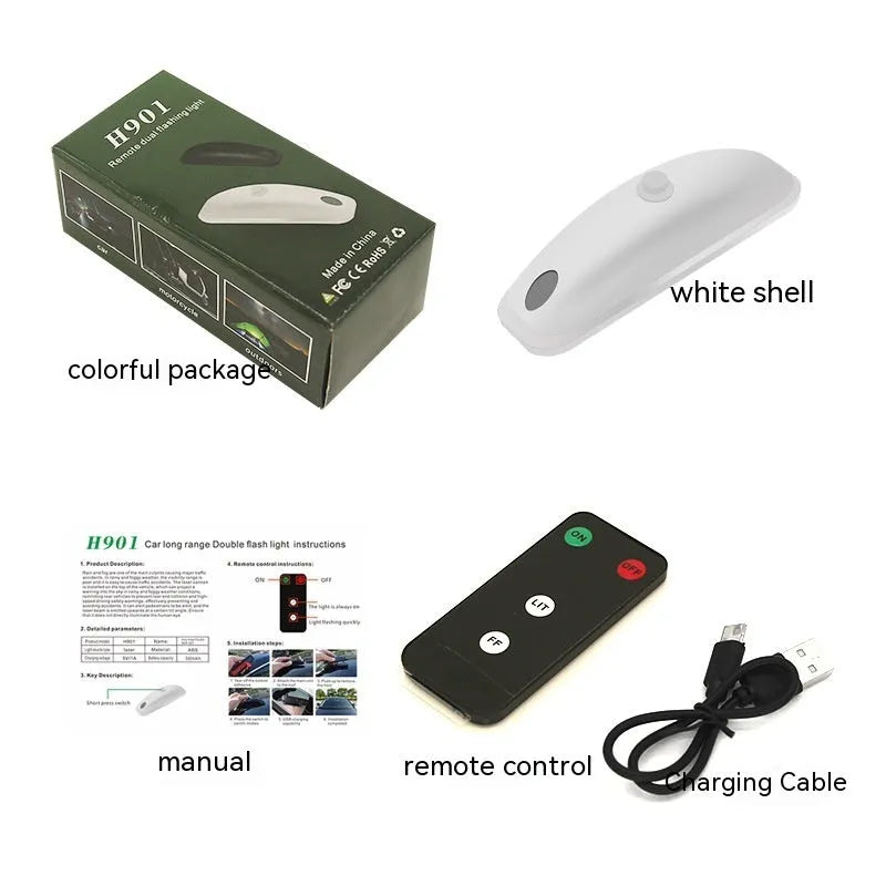 Black remote-controlled car strobe light with wireless remote for anti-collision visibility enhancement
