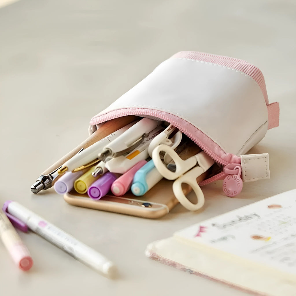 Korean style corduroy telescopic stationery case in six colour options with drop-down design