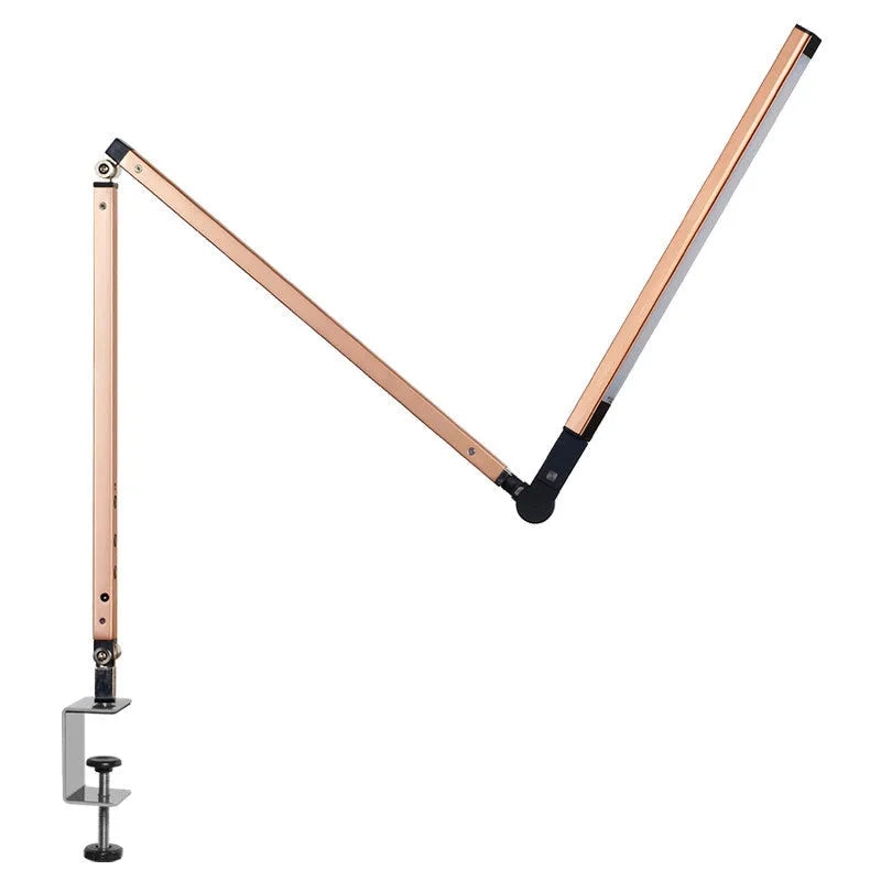 Flexible gooseneck LED desk lamp with remote control and stainless steel clip mount in black finish