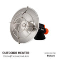 Black and orange mini portable outdoor heating stove with automatic ignition on a table.