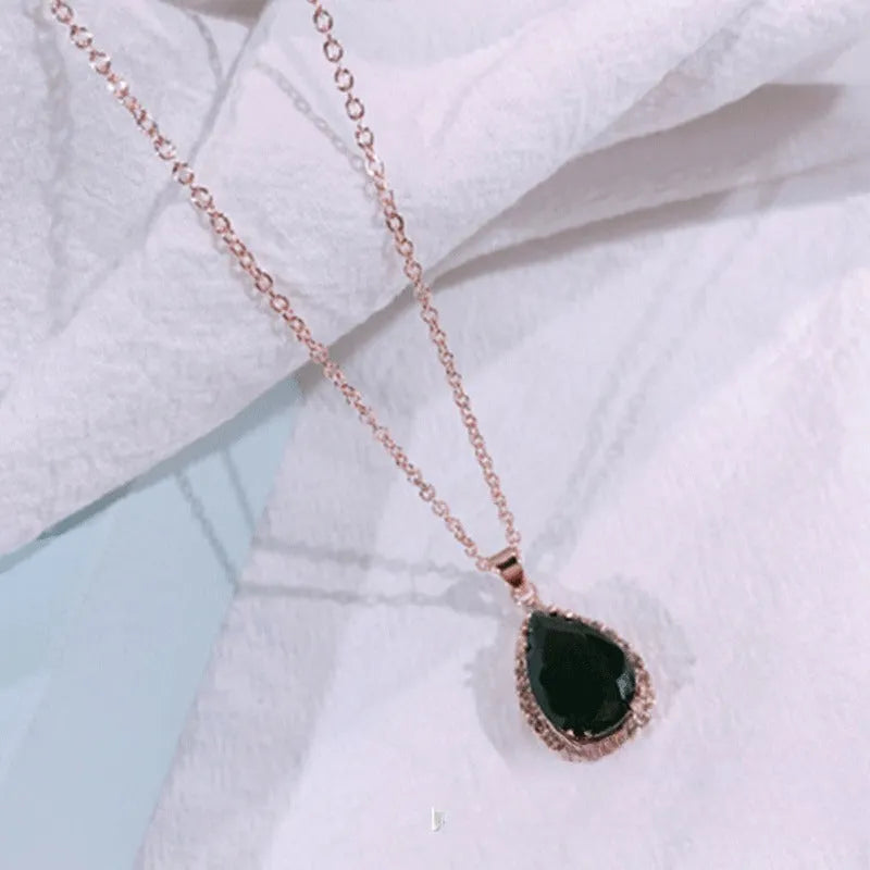 Rose gold pink drop shape alloy necklace with rhinestone and geometry elements