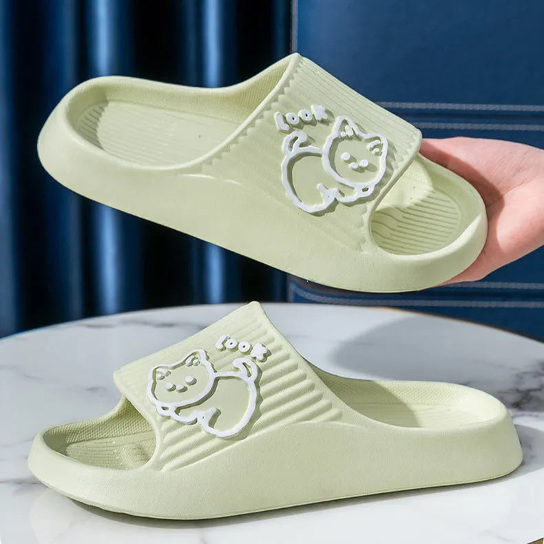 Women's cat-themed platform slippers in multiple colours with thick non-slip EVA sole.