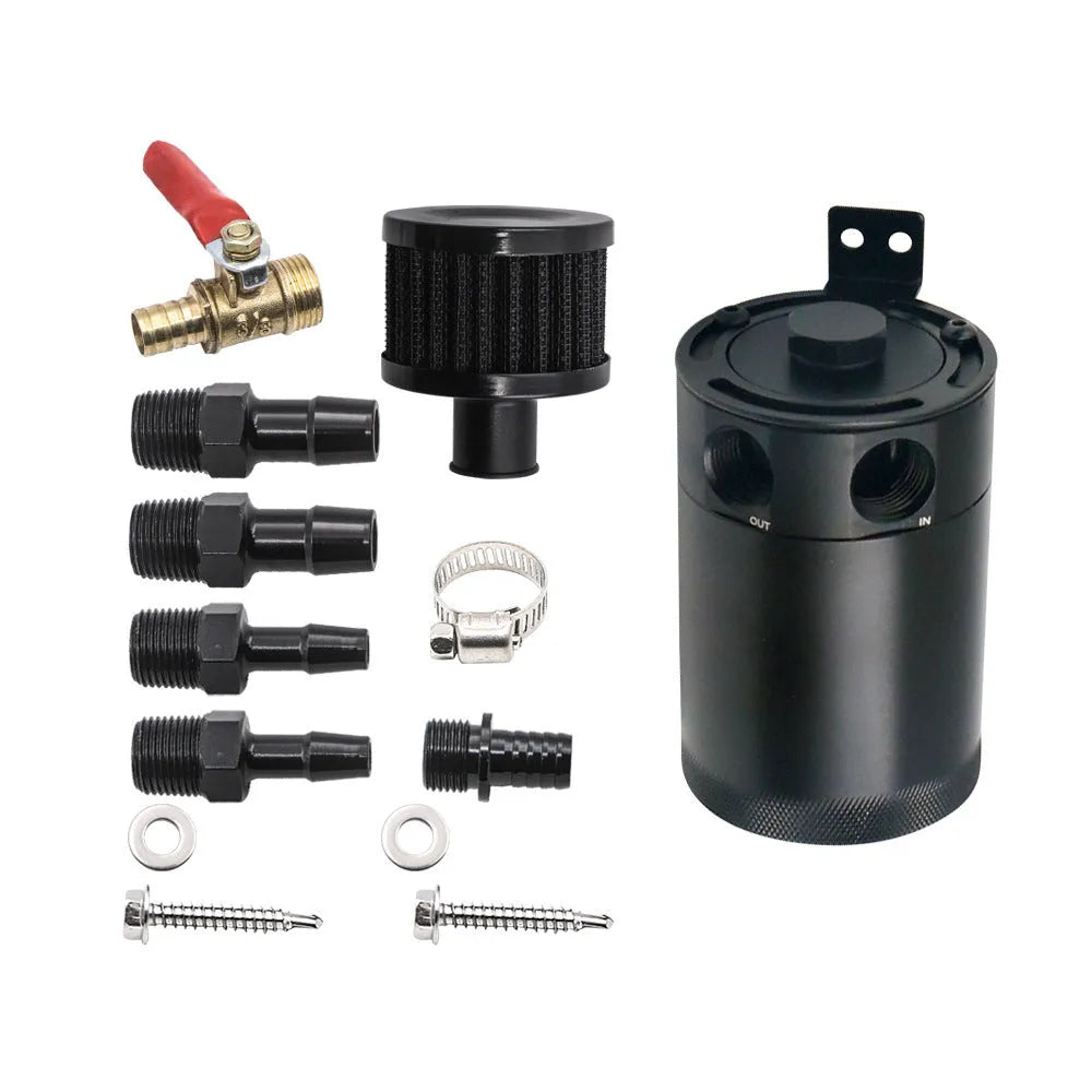 Black aluminium automotive machine oil pot with two ventilation holes and oil-free valve