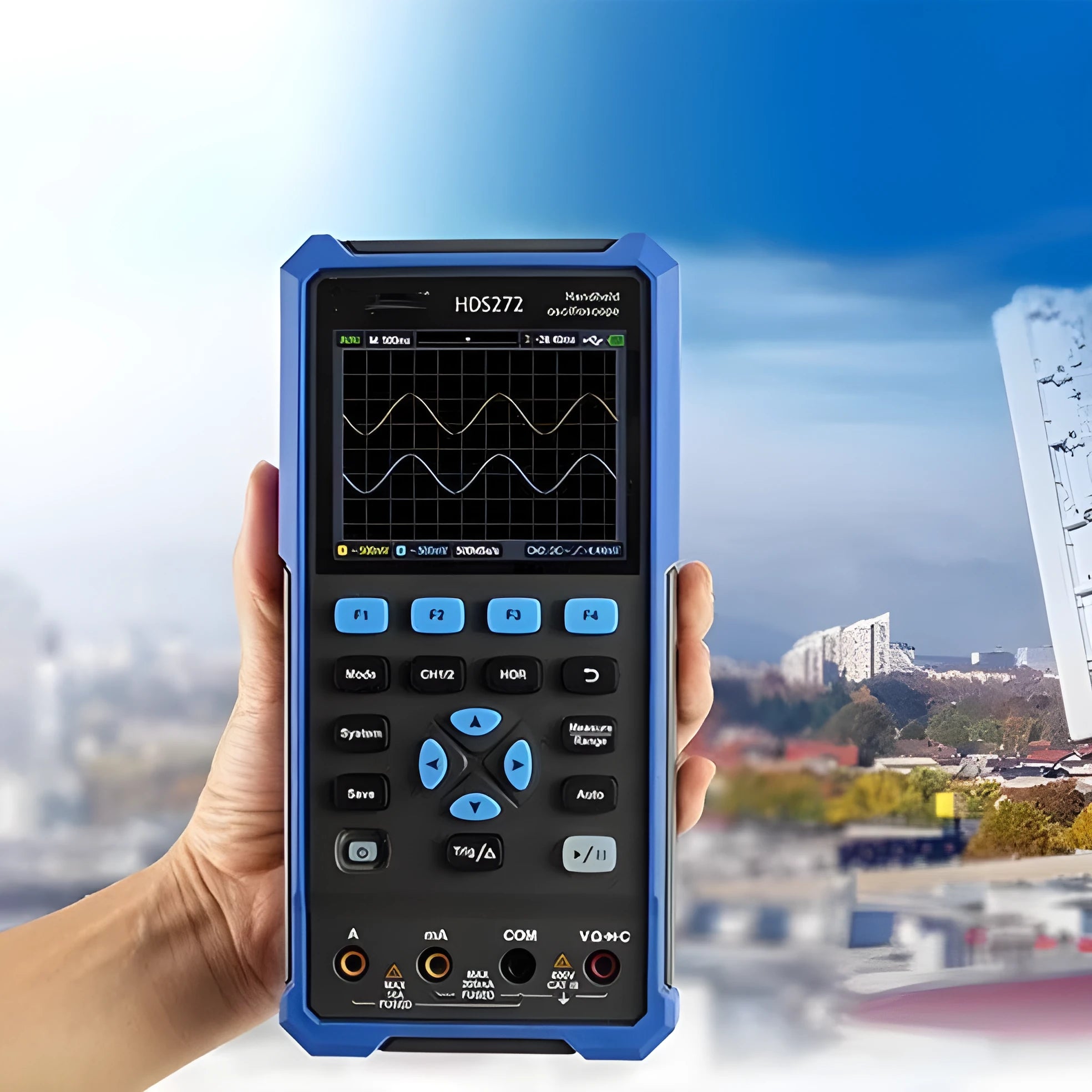 Handheld digital oscilloscope with accessories for automotive repair diagnostics