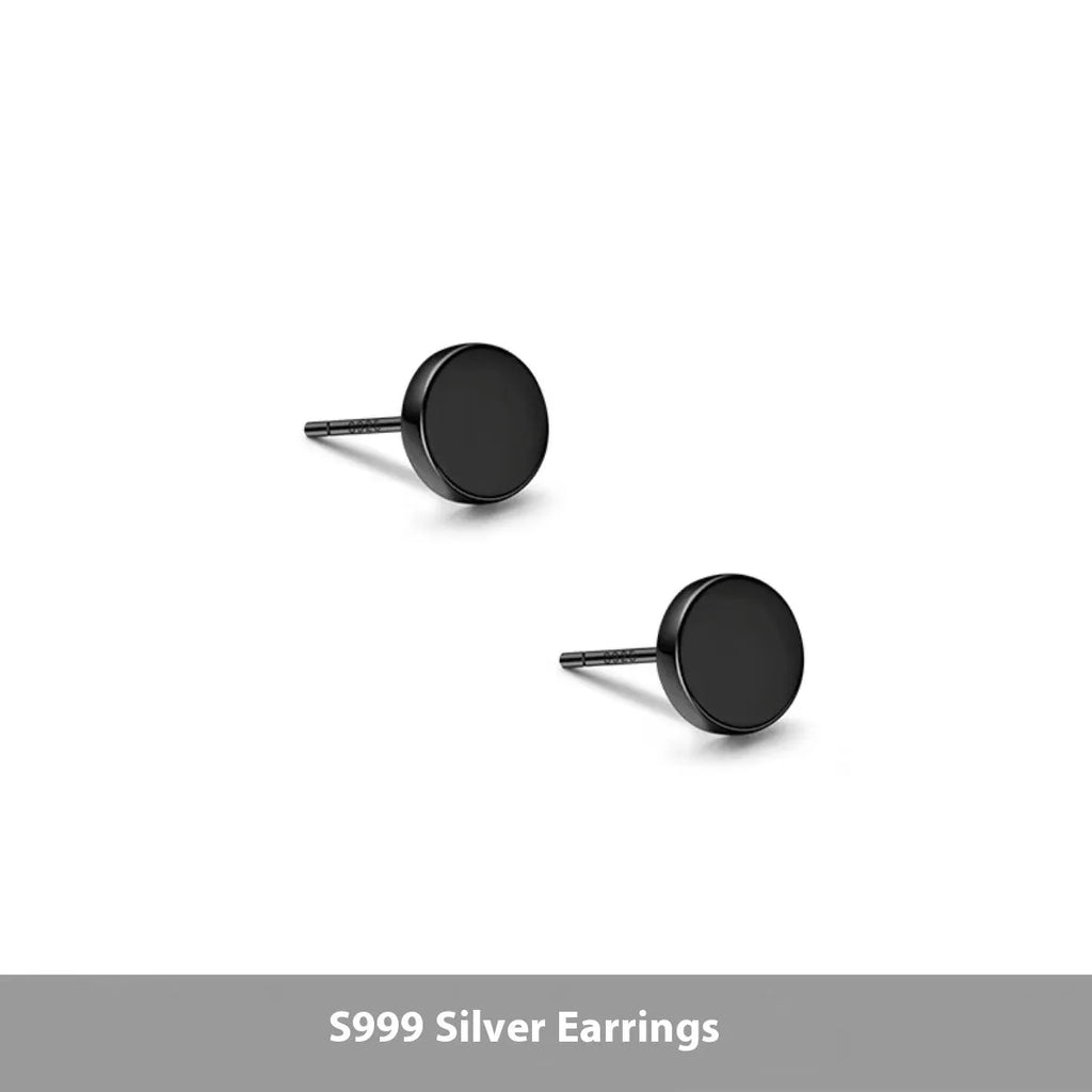 S999 sterling silver flat bone stud earrings in geometric round design