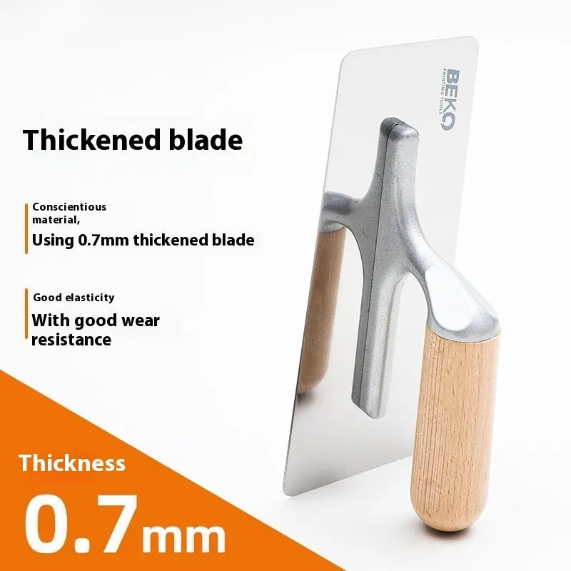 Stainless steel blade putty scraper with wooden handle for floor and wall cement work