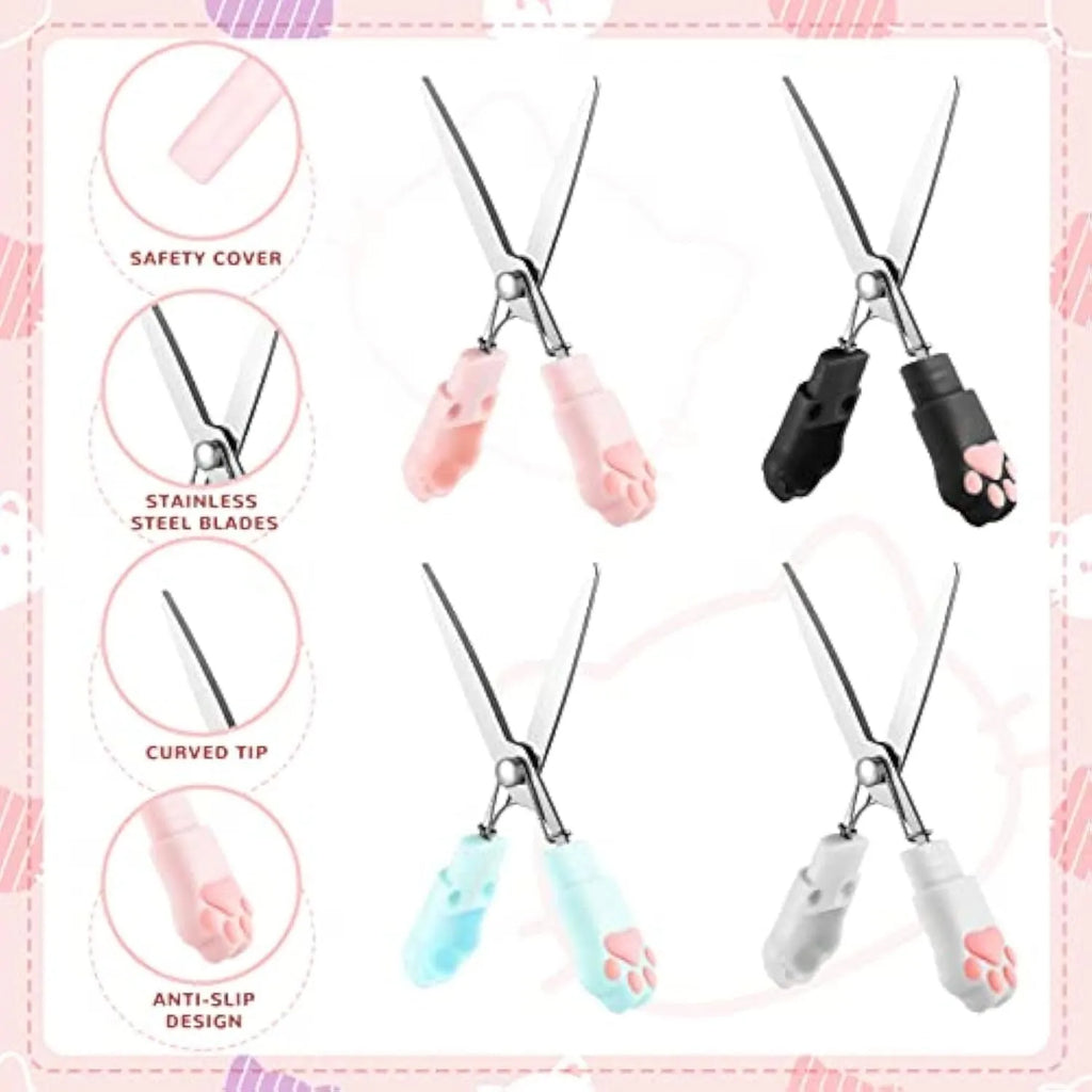 Cat paw mini folding scissors with stainless steel blades in four colour options