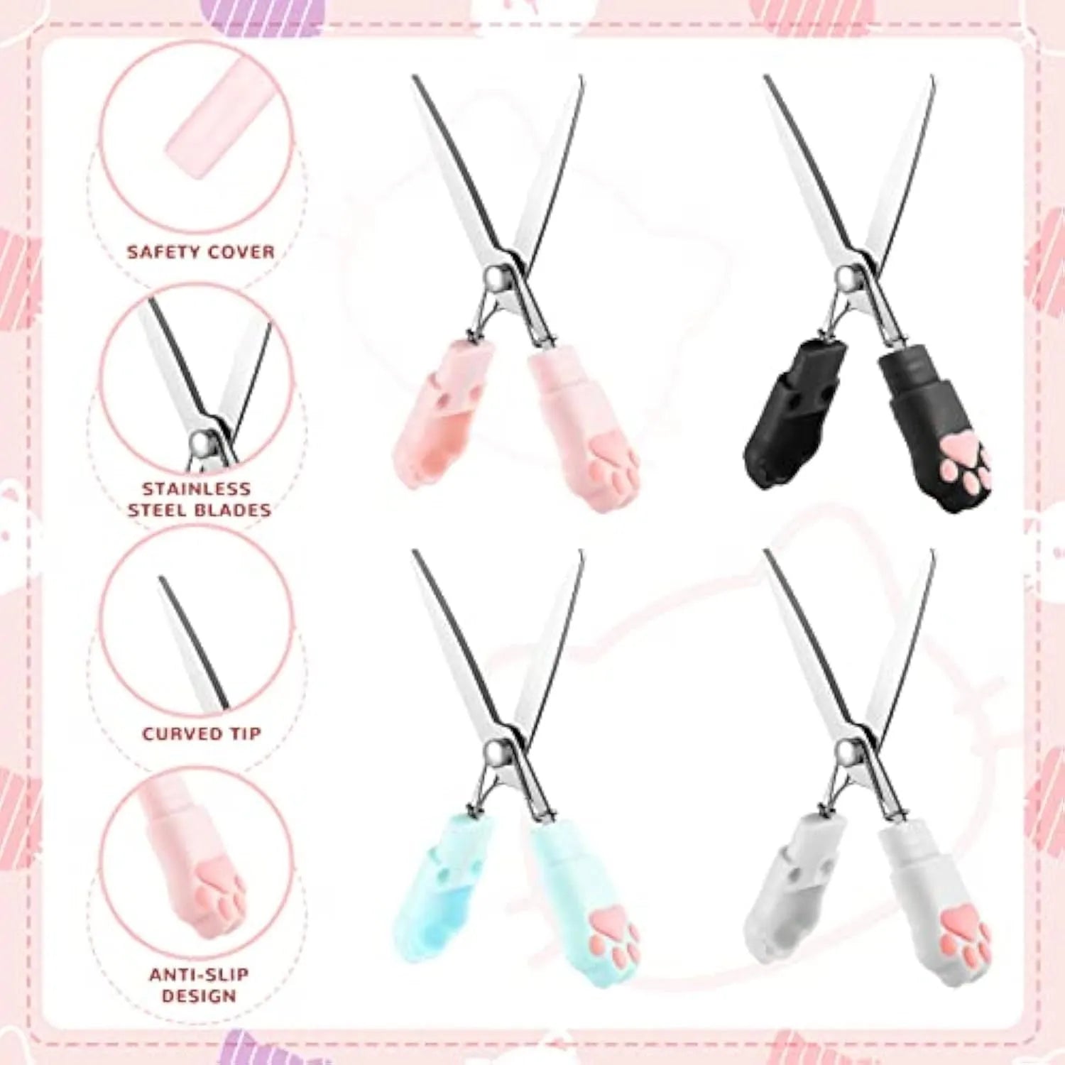 Cat paw mini folding scissors with stainless steel blades in four colour options
