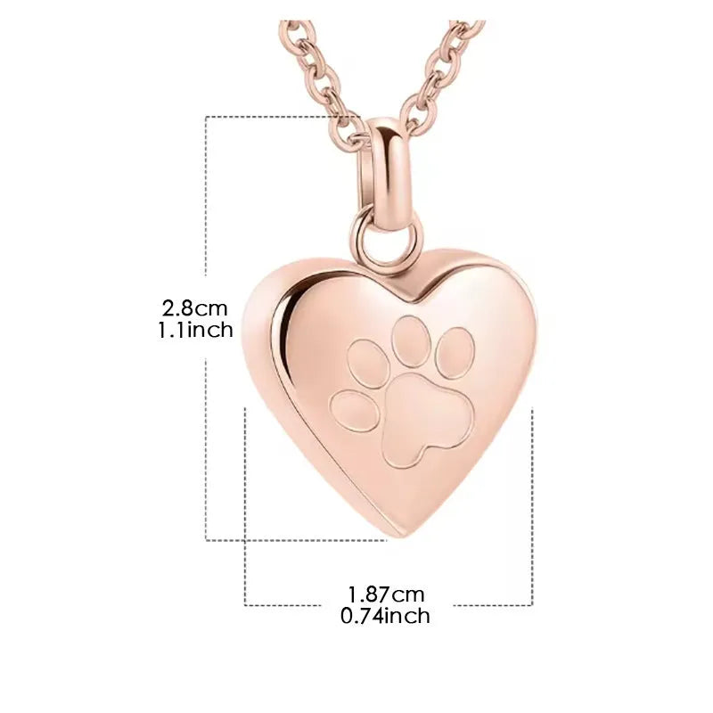 Simple heart-shaped titanium steel pendant necklace with a love paw print and an openable compartment.