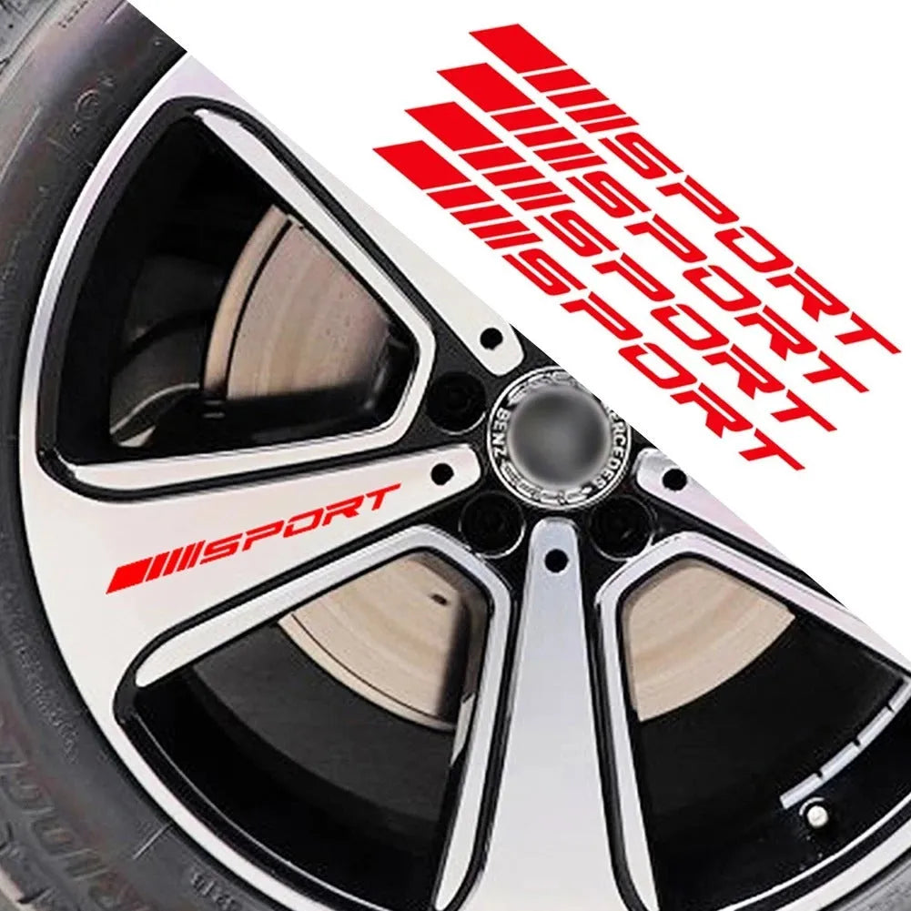 Black red white sports hollow pattern car rim stickers for alloy wheels and door handles
