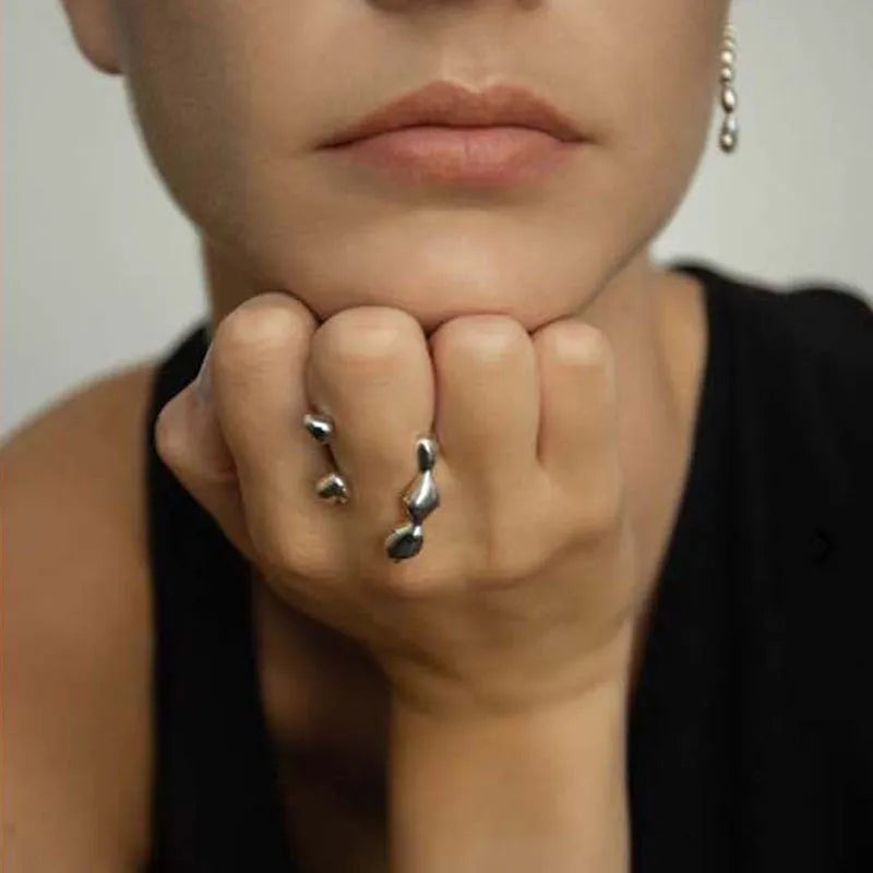 Gold or silver brass opening ring with sphere and circle design for women