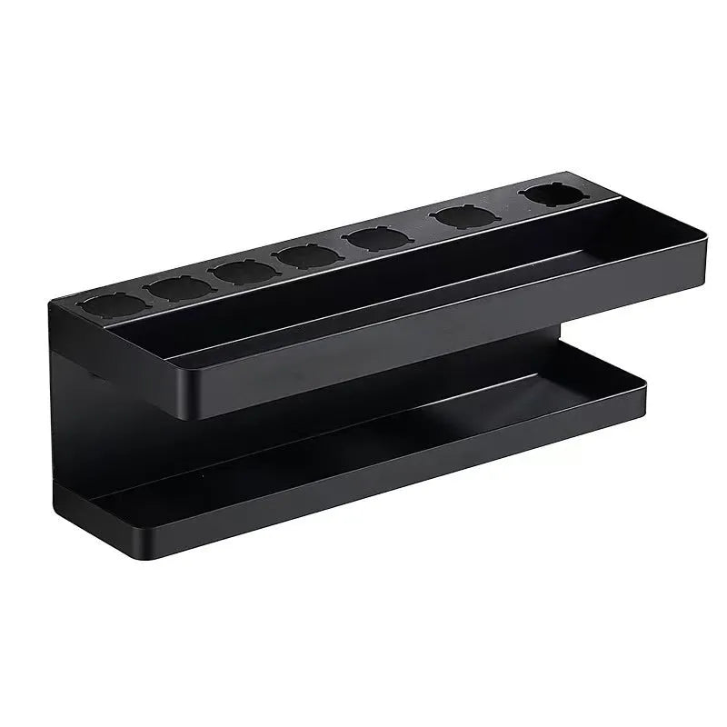 Double-layer aluminium punch-free bathroom storage rack for Marcel waver curlers in black