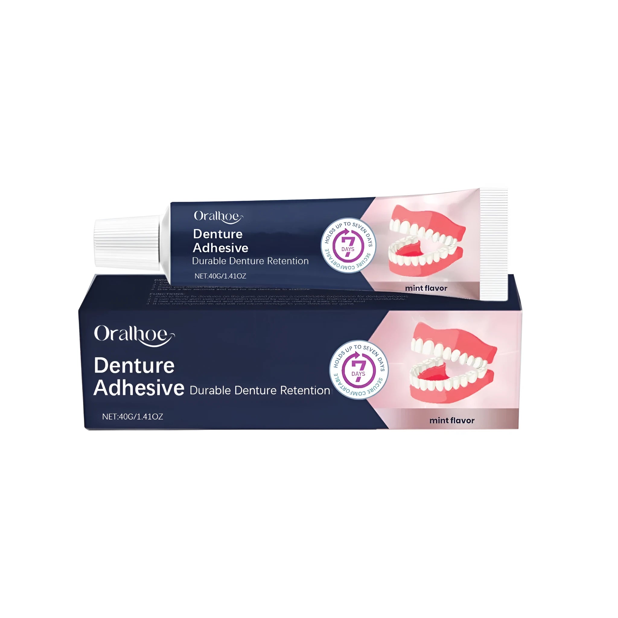 40g tube of denture fixing adhesive cream with menthol for secure hold