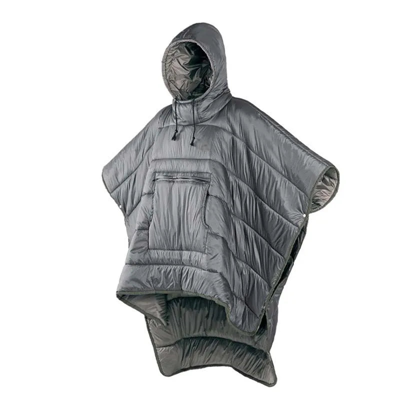 Army green wearable cloak sleeping bag with hood and sleeves for outdoor camping