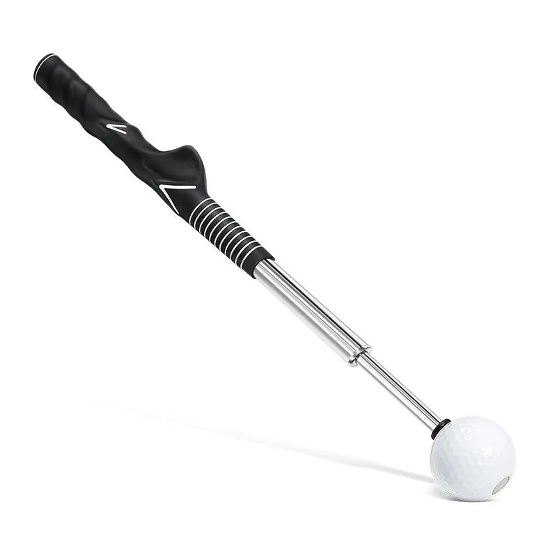 Telescopic golf swing training simulator in stainless steel available in black, blue and red colours