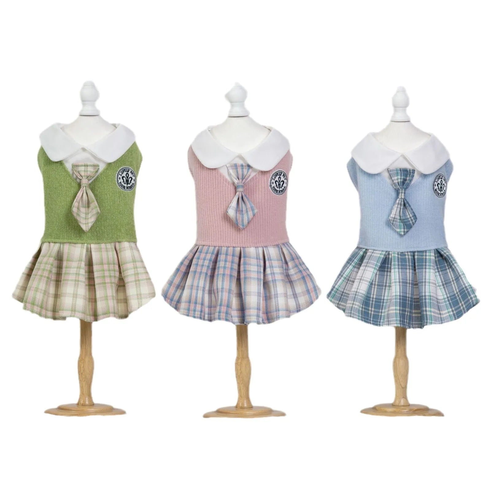 Polyester tartan skirt for pet dog or cat in princess style with pink, blue, green colour options