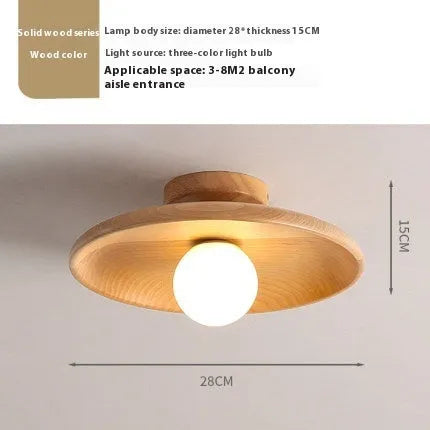 Modern solid wood ceiling lamp with glass shade in wood or walnut finish, available in three sizes.
