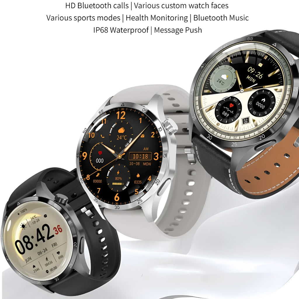 Black smartwatch with Bluetooth calling on a silicone strap, showing a TFT display with health metrics.