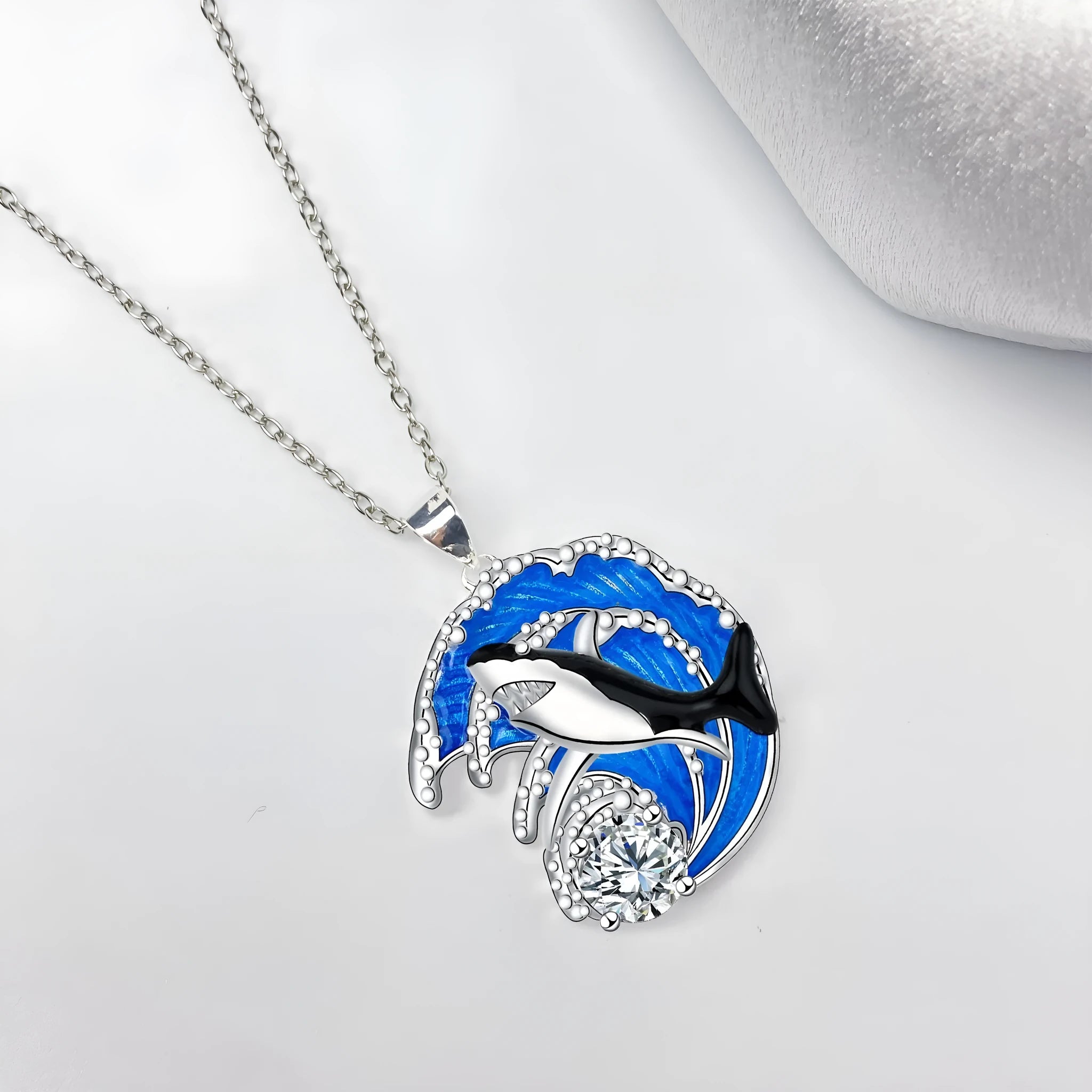 Women's shark necklace with copper pendant on adjustable cross chain, 41cm-50cm perimeter