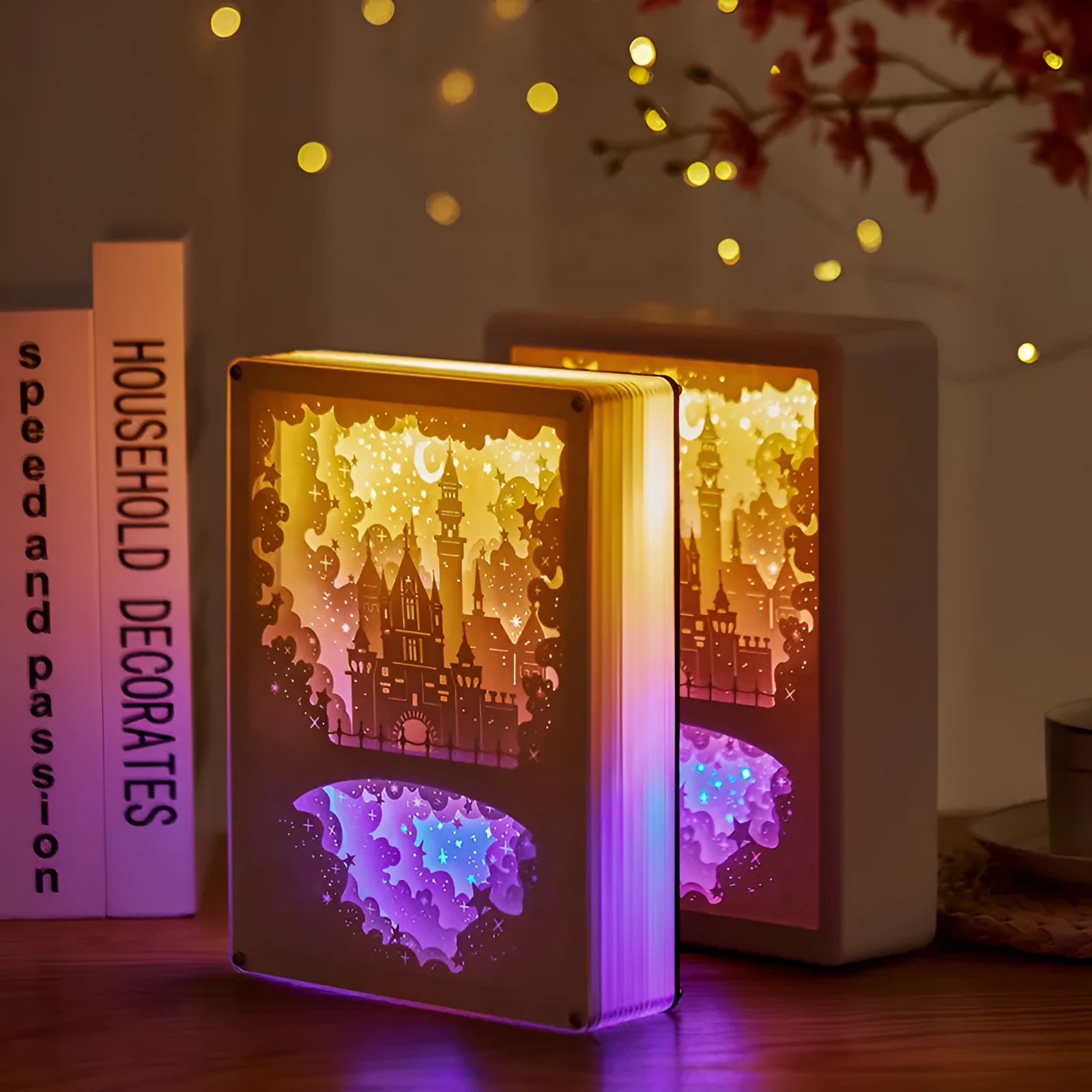 Modern USB bedside night light with three-dimensional paper carving design and remote control